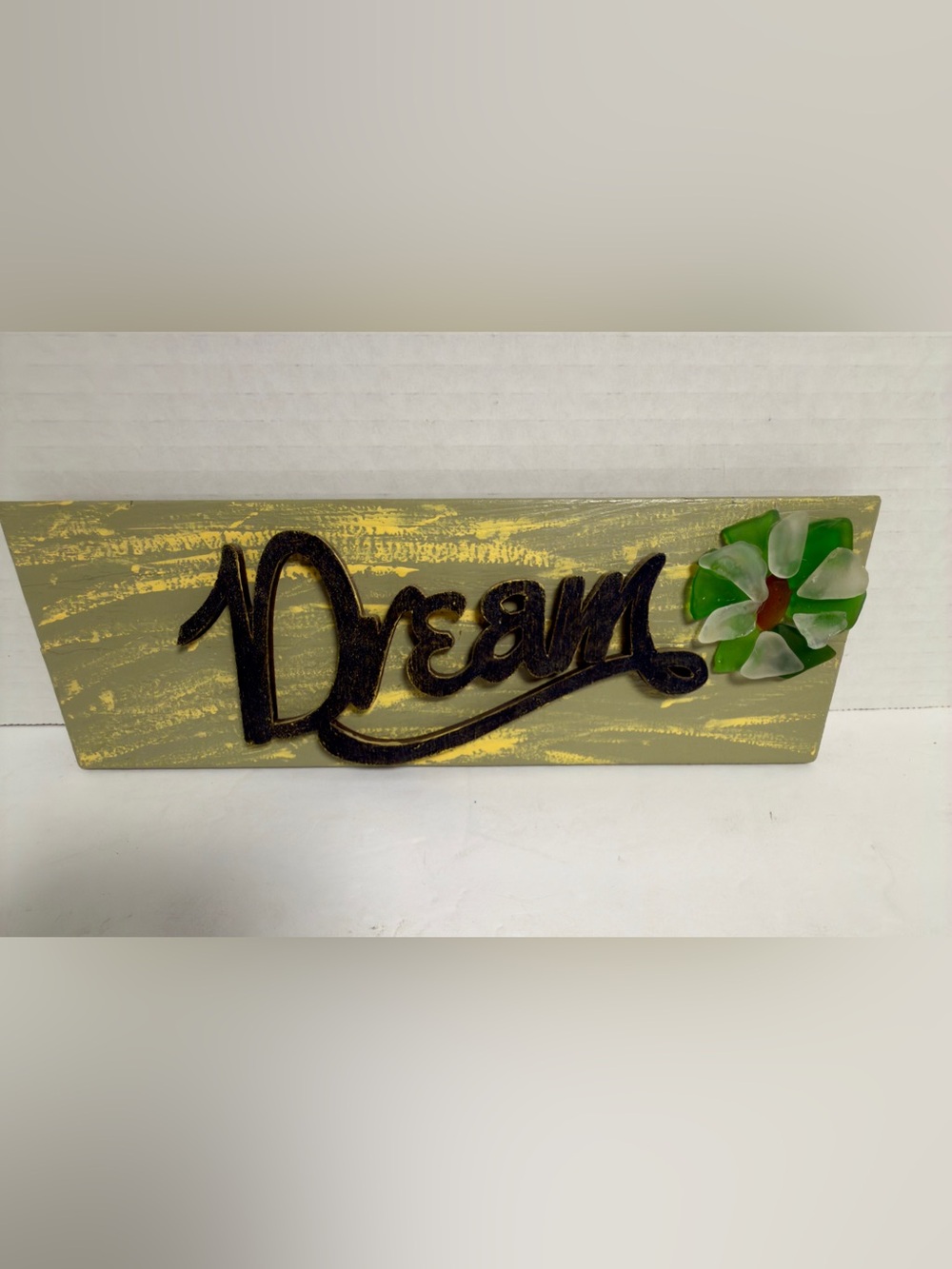 Dream Script Wall Plaque with Sea Glass flowers